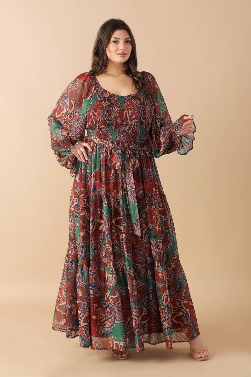 Plus Wine Teal Printed Woven Maxi Dress