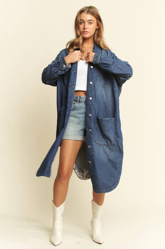 Plus Mid Length Button Sown Denim Jacket