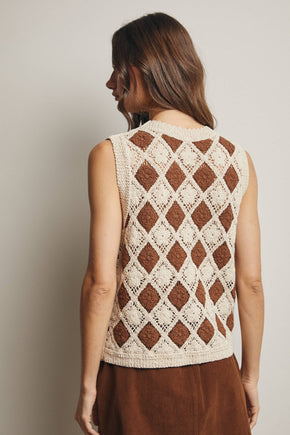 Black Crochet Diamond Pattern Vest