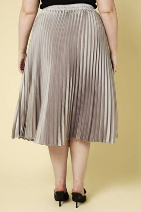 Plus Silver Sunburst Pleated Satin Skirt