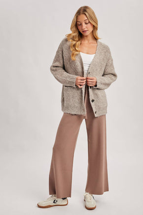 Latte Button Down Knit Sweater Cardigan