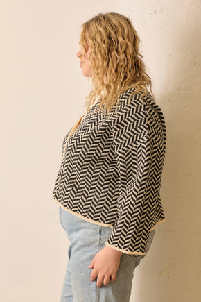 Plus Black Herringbone Jacquard Cardigan