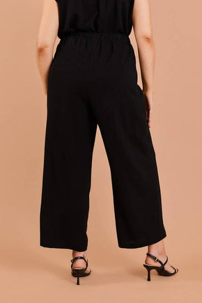 Plus Black Elastic Waist Front Pocket Pants