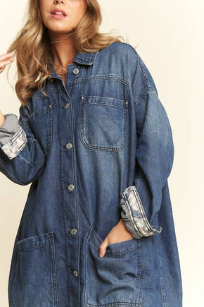 Plus Mid Length Button Sown Denim Jacket