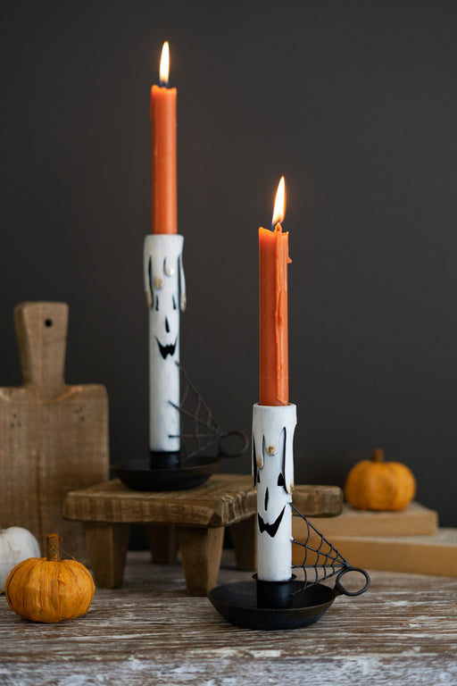 Painted Metal Ghost Taper Candle Holders