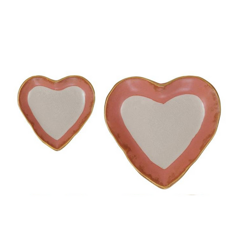 Pink Stoneware Heart Dish With Gold Edge