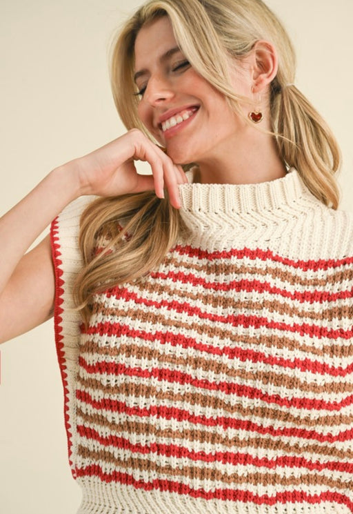 Red Contrast Stitch Sweater Vest