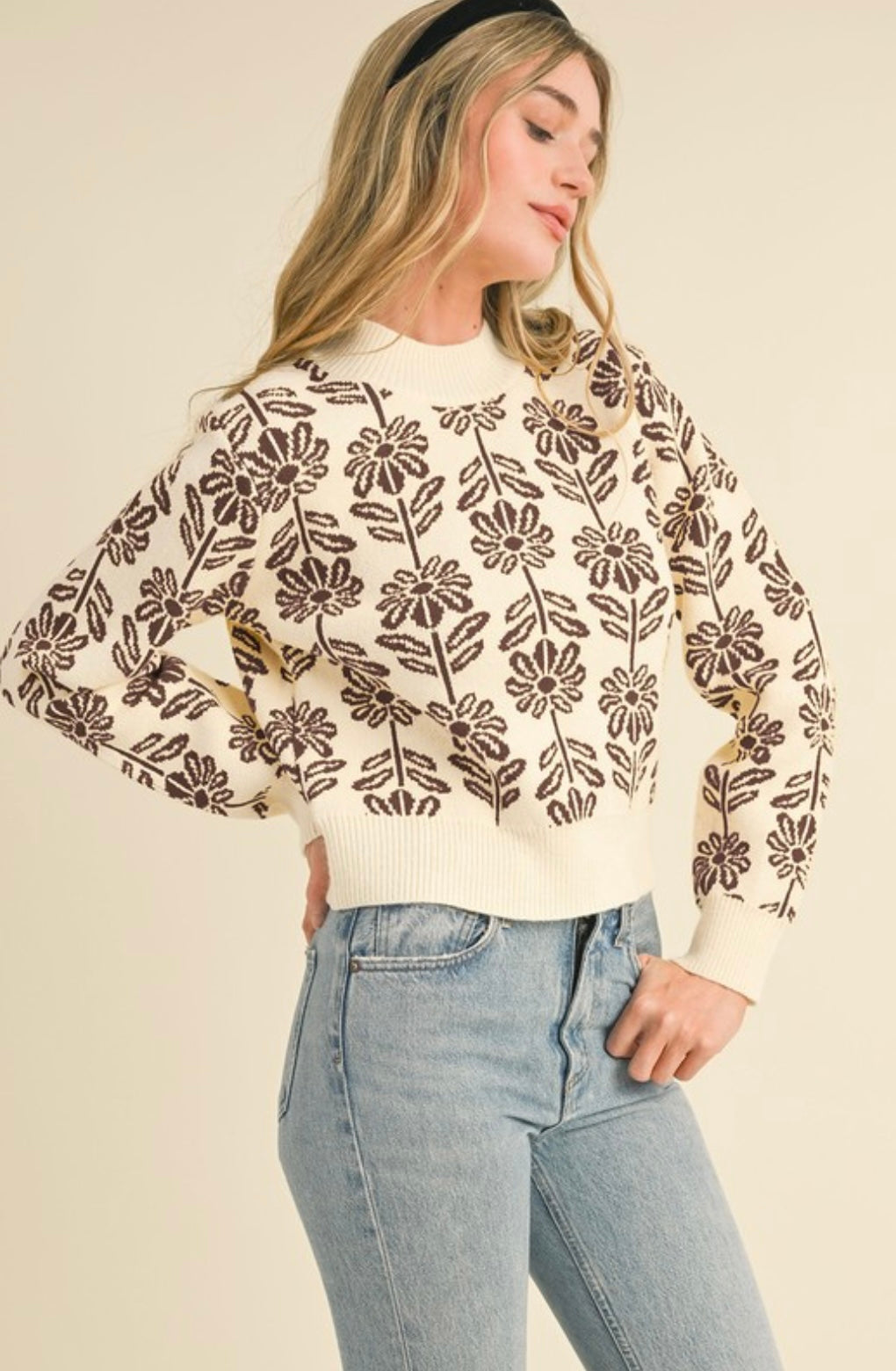 Brown Floral Knit Sweater