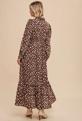 Mocha Floral Button Down Maxi Dress