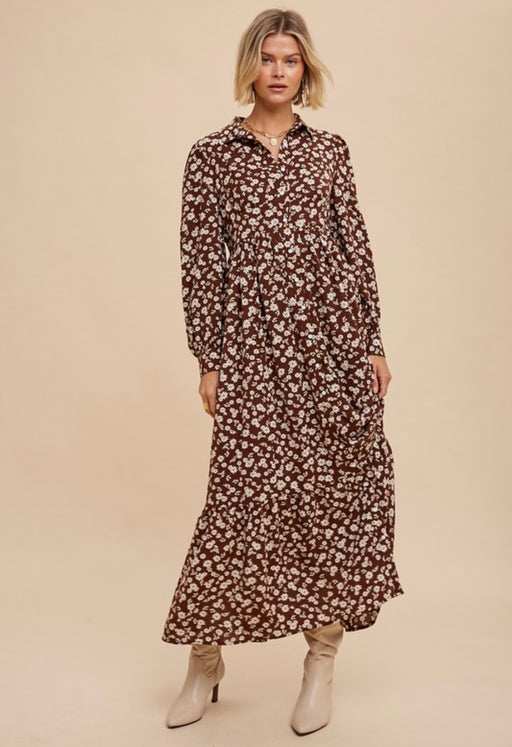 Mocha Floral Button Down Maxi Dress