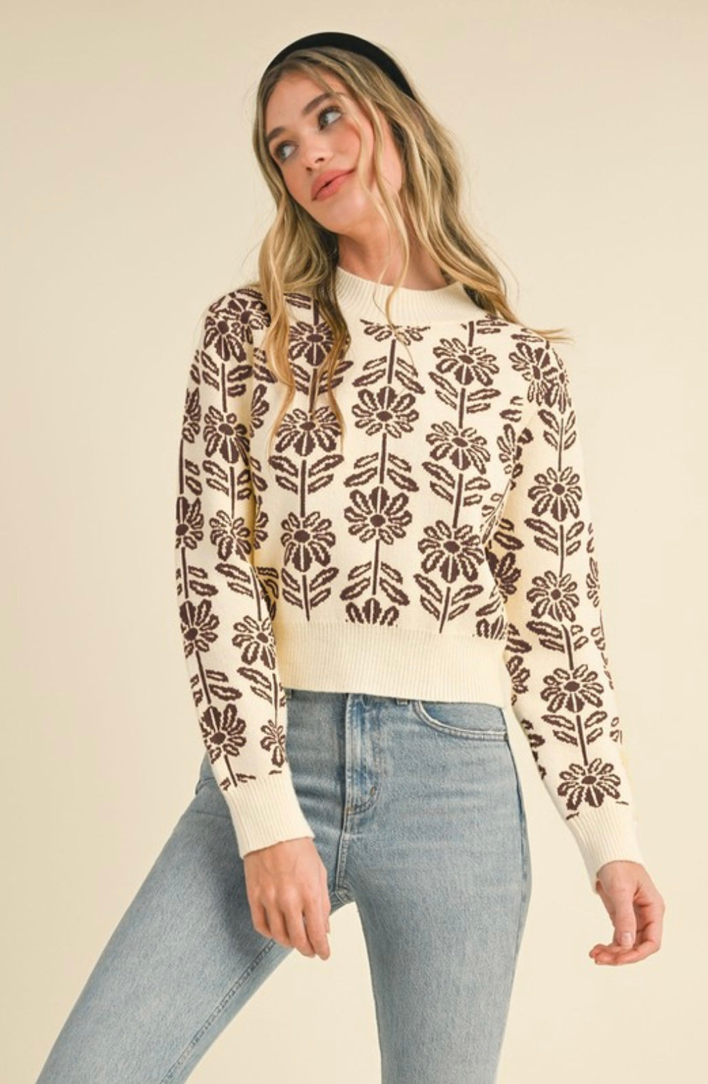 Brown Floral Knit Sweater