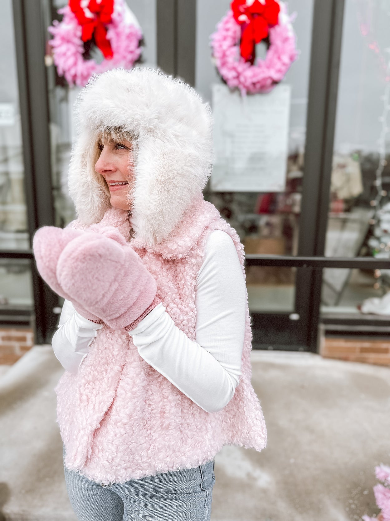 Soft Pink Faux Sherpa Collared Vest