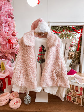 Soft Pink Faux Sherpa Collared Vest