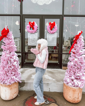 Soft Pink Faux Sherpa Collared Vest