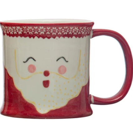 Hand Painted Stoneware Mug With Santa Face