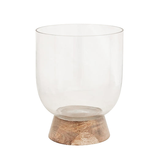 Glass & Mango Wood Footed Vase