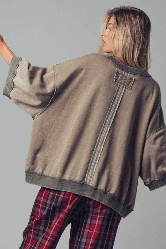 Olive Oversized Seam Detail Pullover Top