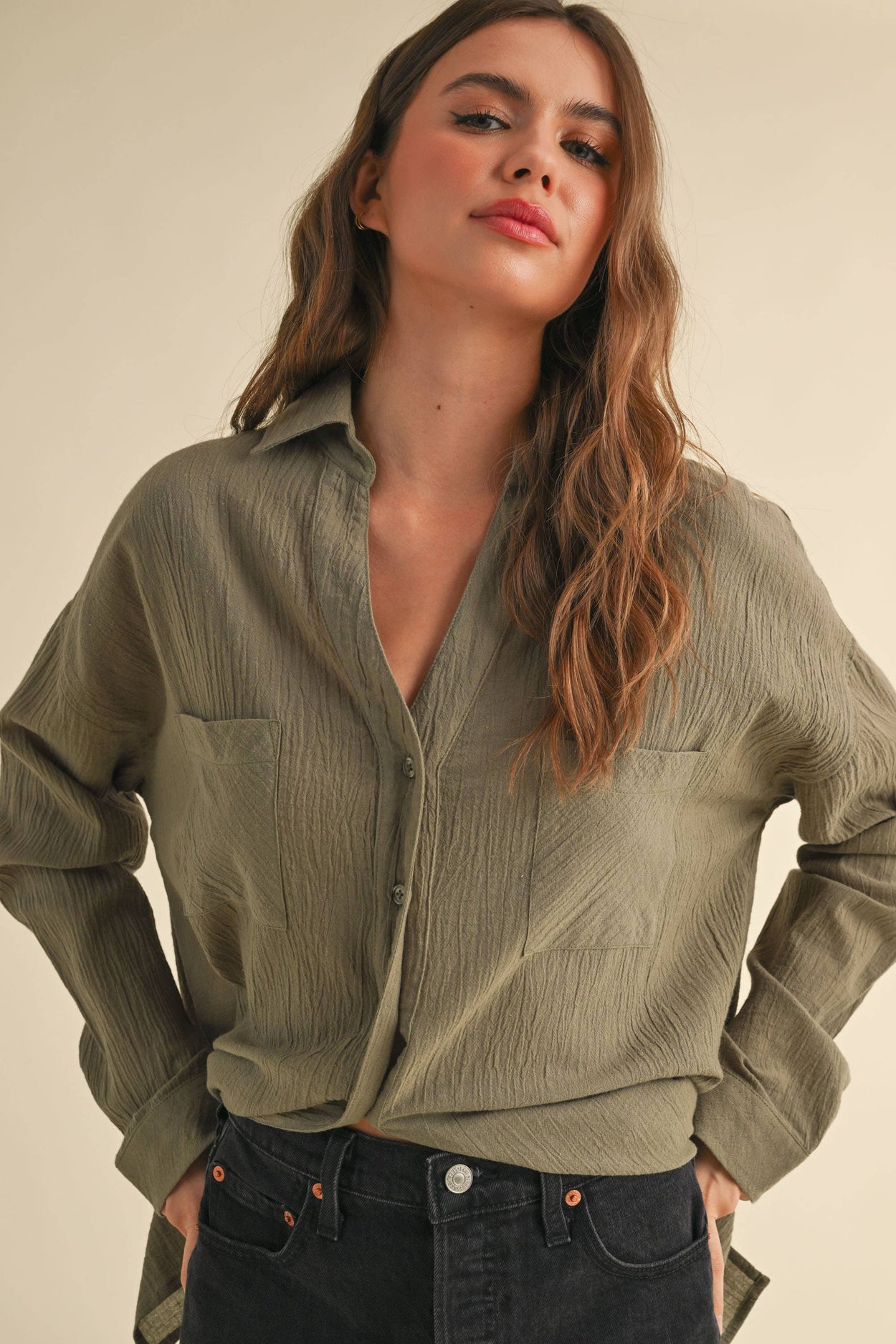 Olive Basic Cotton Buttondown