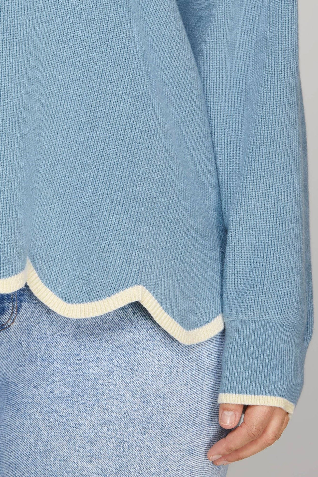 Plus Blue & Cream Scallop Hem Sweater