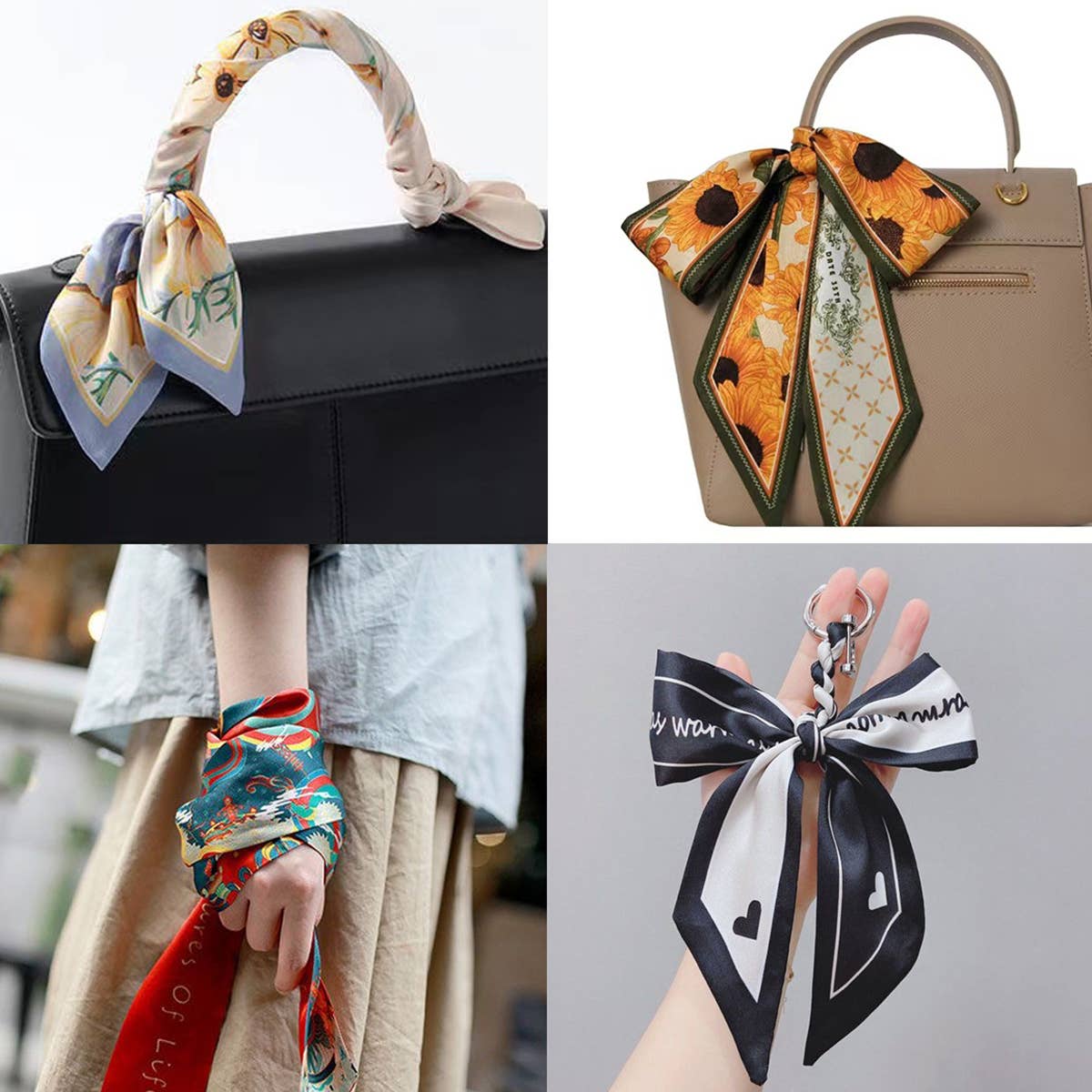 Khaki Chic Floral Letter Twilly Scarf