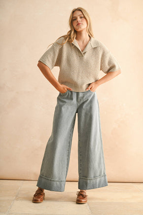 Taupe Collared Knitted Top