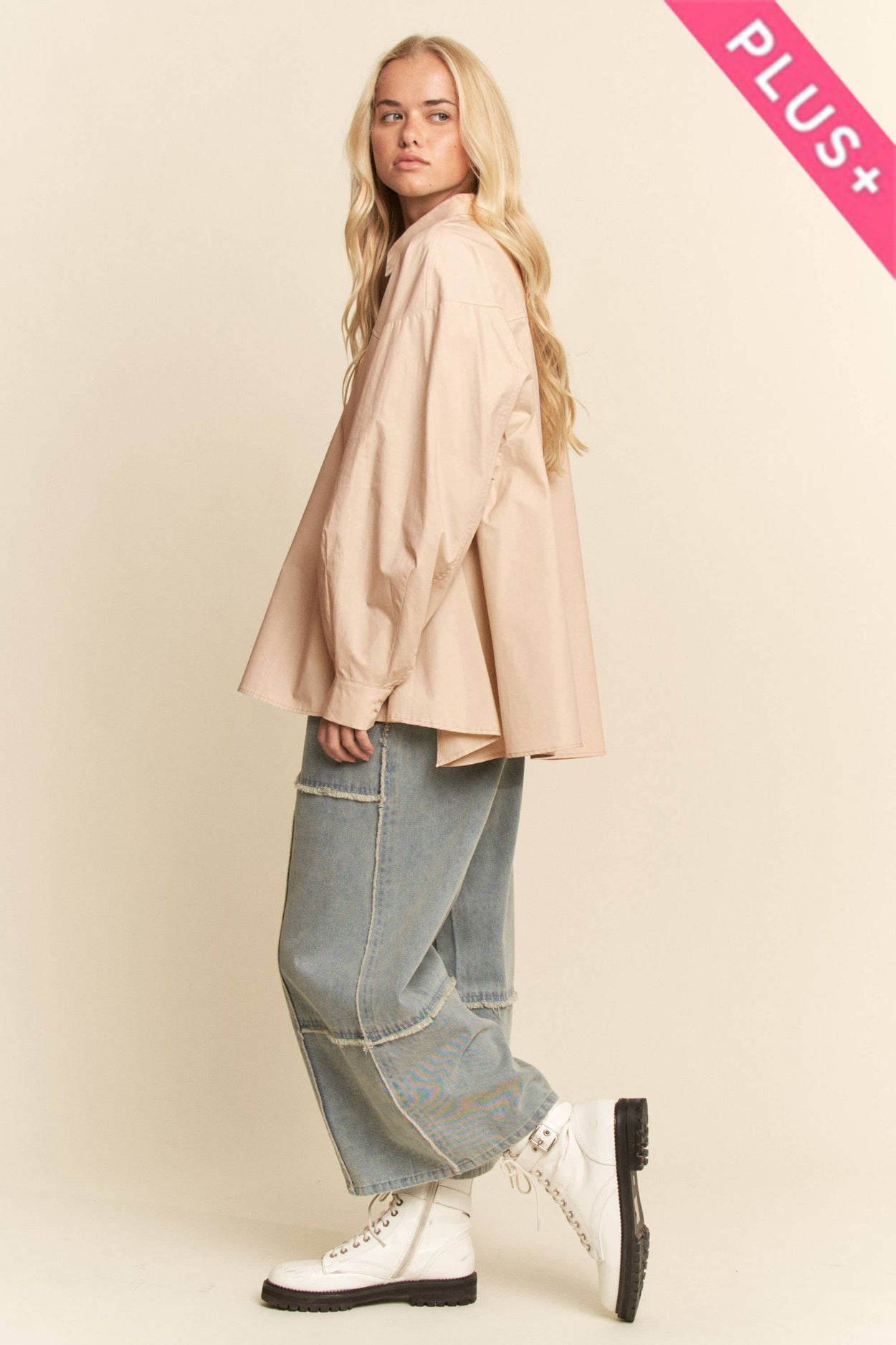 Plus Cream Blouse Long Sleeve Shirt