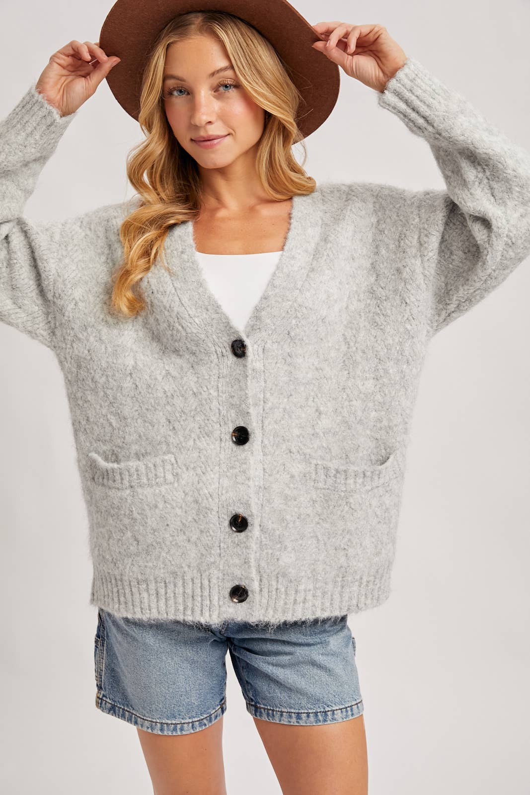 Latte Button Down Knit Sweater Cardigan