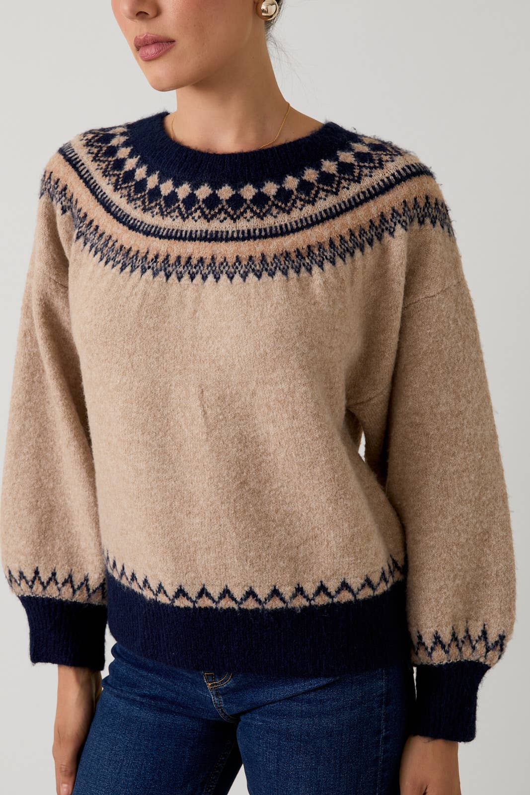 Oatmeal Crew Neck Drop Shoulder Sweater