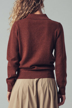 Brown Classic Argyle Knit Polo Sweater