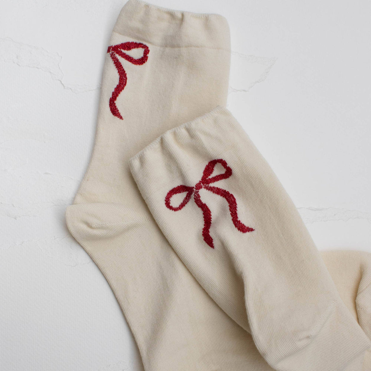 Cream Women's Holiday Ribbon Bow Casual Socks