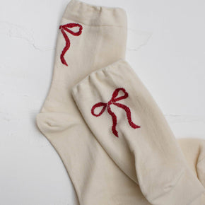 Cream Women's Holiday Ribbon Bow Casual Socks