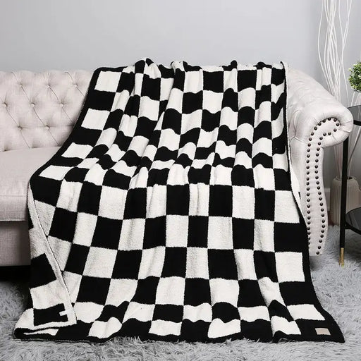 Black Checkerboard Patterned Throw Blanket