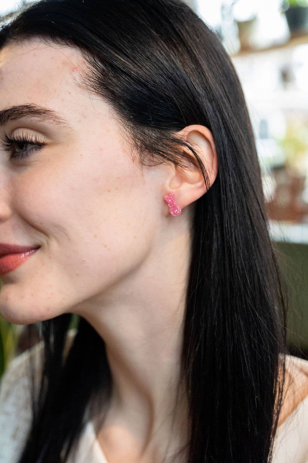 Pink Glitter Bunny Studs