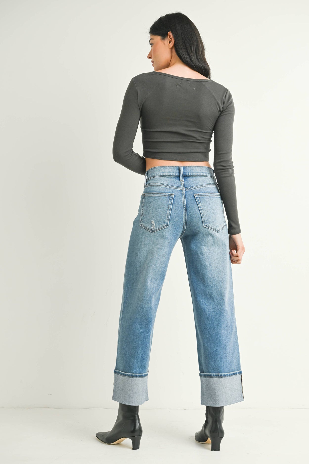 Petite Cuffed Slim Wide Denim
