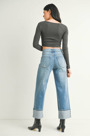 Petite Cuffed Slim Wide Denim