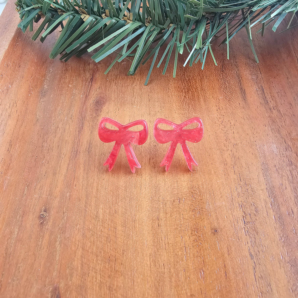 Red Shimmer Bow Studs