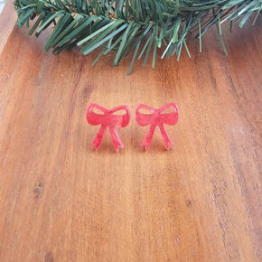 Red Shimmer Bow Studs