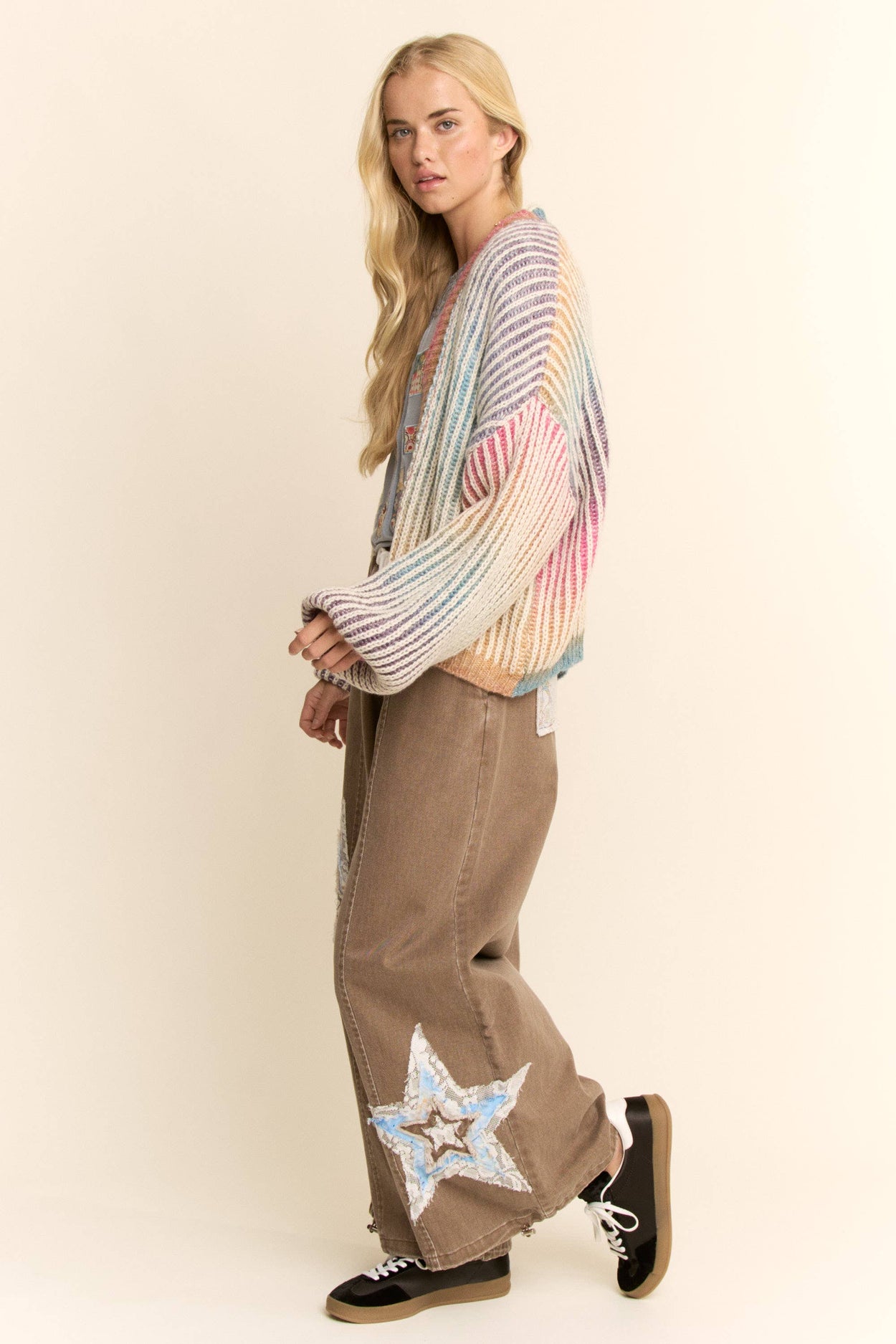 Plus Rainbow Stripe Open Cardigan