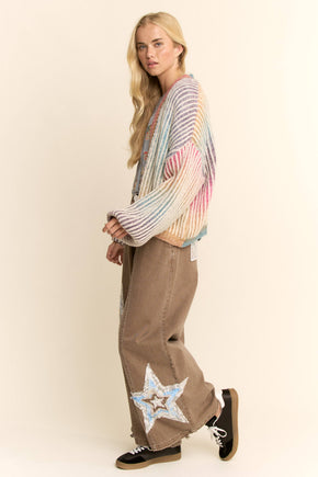 Plus Rainbow Stripe Open Cardigan