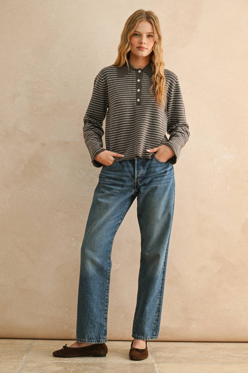 Stripe Log Sleeve Knitted Top