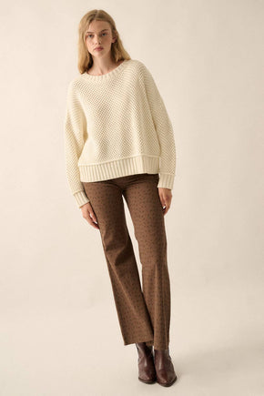 Cream Crochet-Knit Sweater