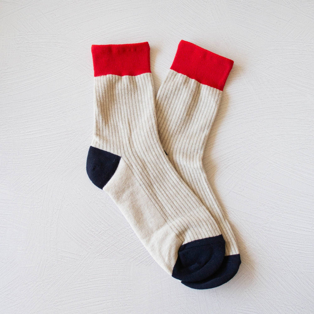Red & Navy Color Block Socks