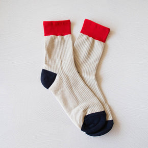 Red & Navy Color Block Socks