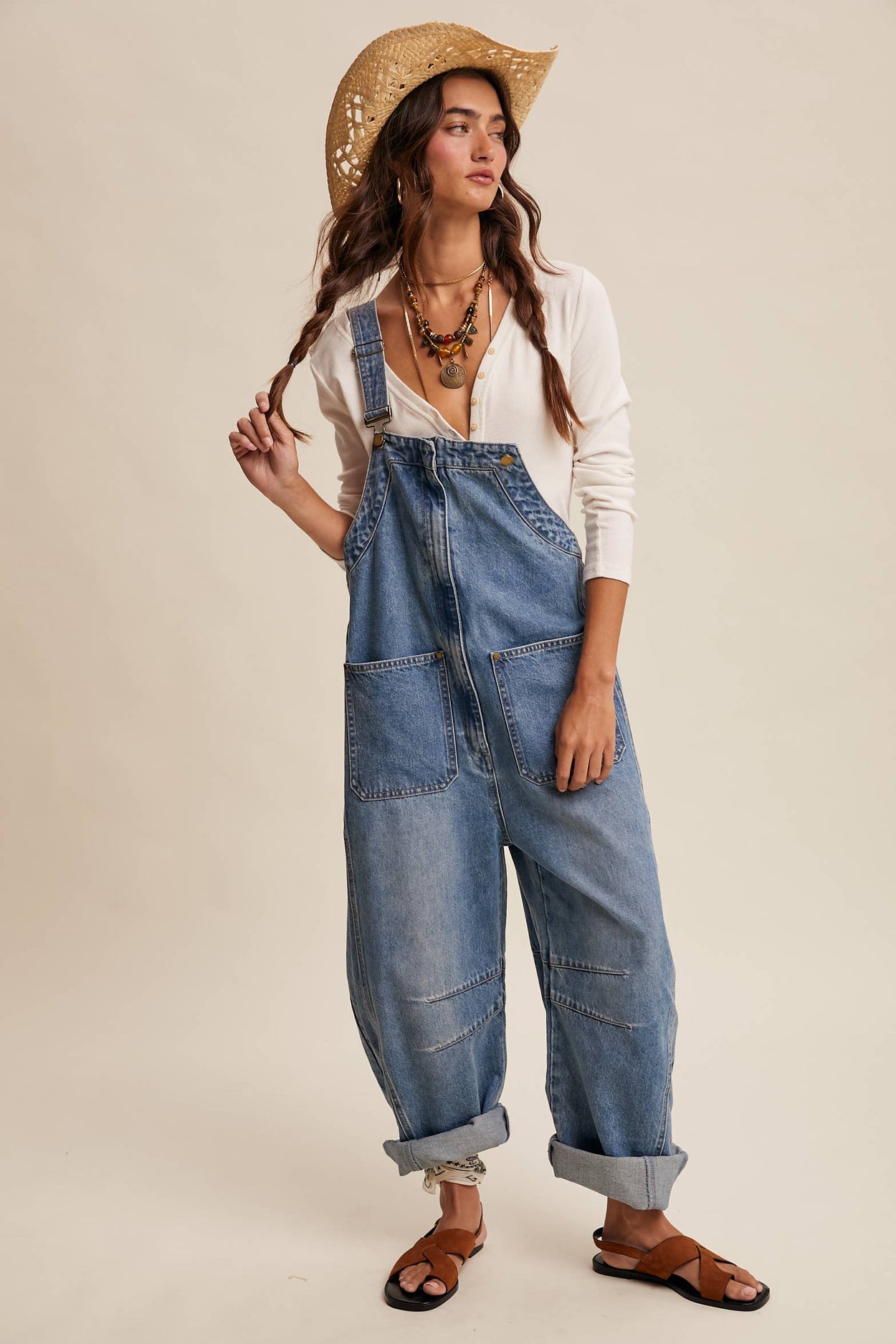 Western Wide-Leg Denim Overalls