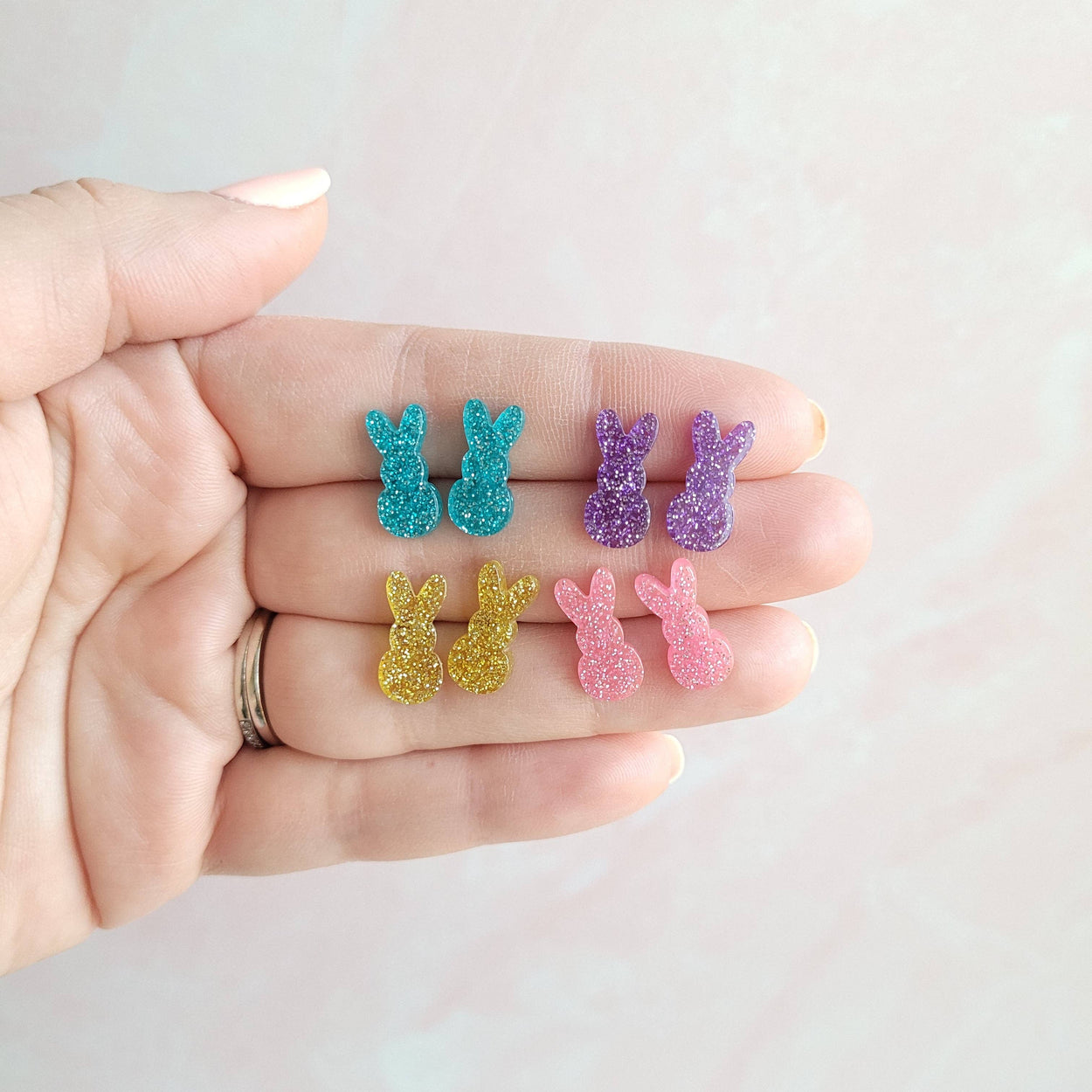 Purple Glitter Bunny Studs