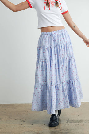 Blue & Red Dot Flowy Maxi Skirt