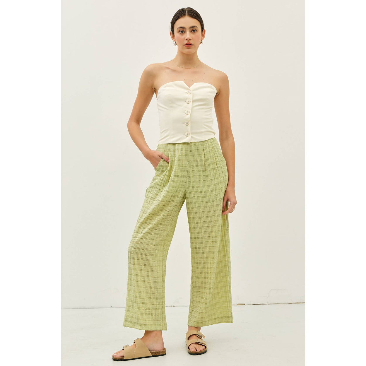 Sage Pleated Wide Leg Ankle Pants