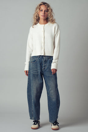 Ivory Relaxed Wool Button-Up Cardigan