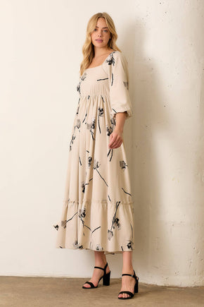 Plus Beige Floral Maxi Dress