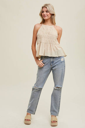 Natural High-Neck Tank With Smock Detail